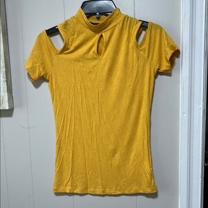 Ambiance Mustard Cut-Out Shoulder Tee